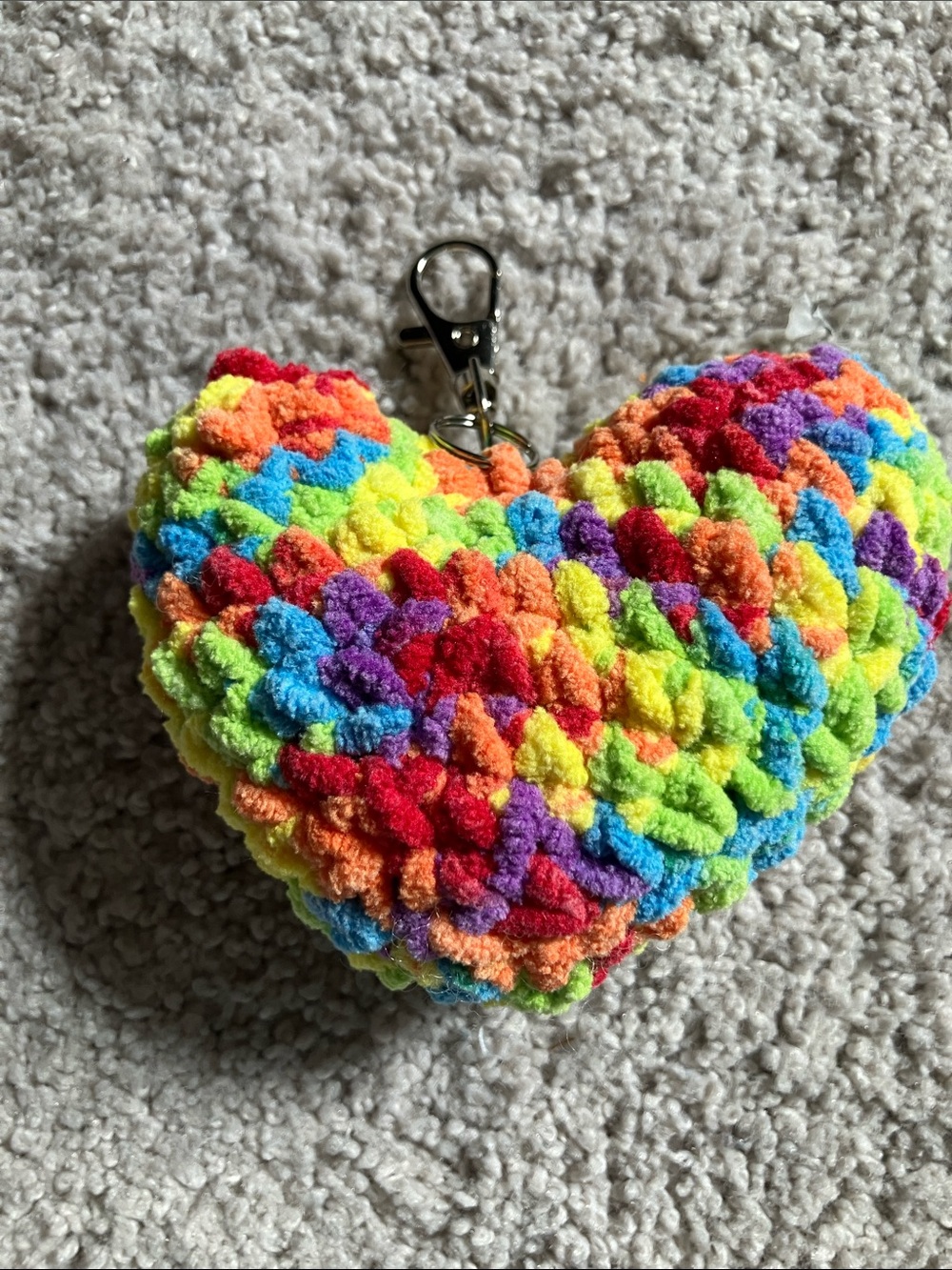 Crochet Heart Keychain Rainbow 🌈